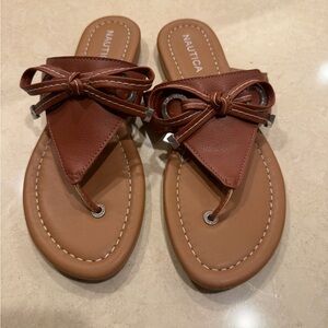 Nautica Women's Brown Leather Sandals with Bow